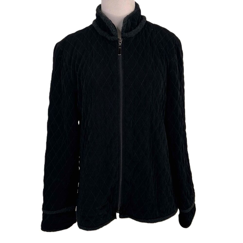 Chico's Black Quilted Full Zip Collar With Fleece Lining Jacket Size 1